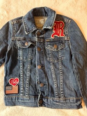 Polo by Ralph Lauren Boys' Dark Blue Denim Jacket with Red Patches